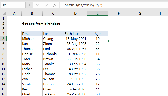 How To Work Out Age From Dob In Excel